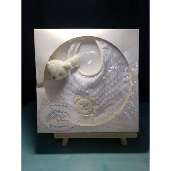 NEW Baby Bib and rattle set Vintage Stephan Plush Lovey Waffle Cloth NOS NIP - Picture 1 of 3